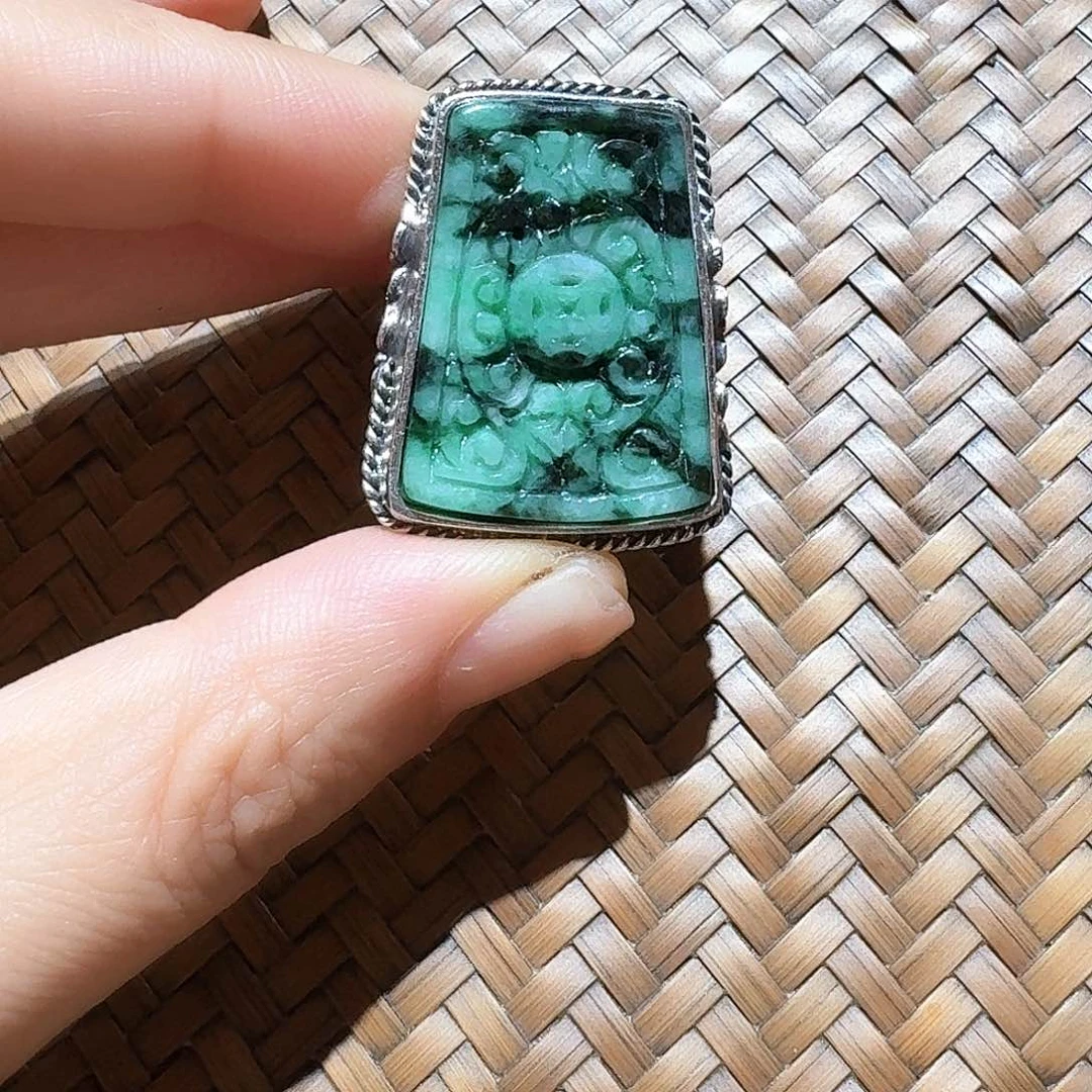翡翠戒指银S925镶嵌般**多个性十足