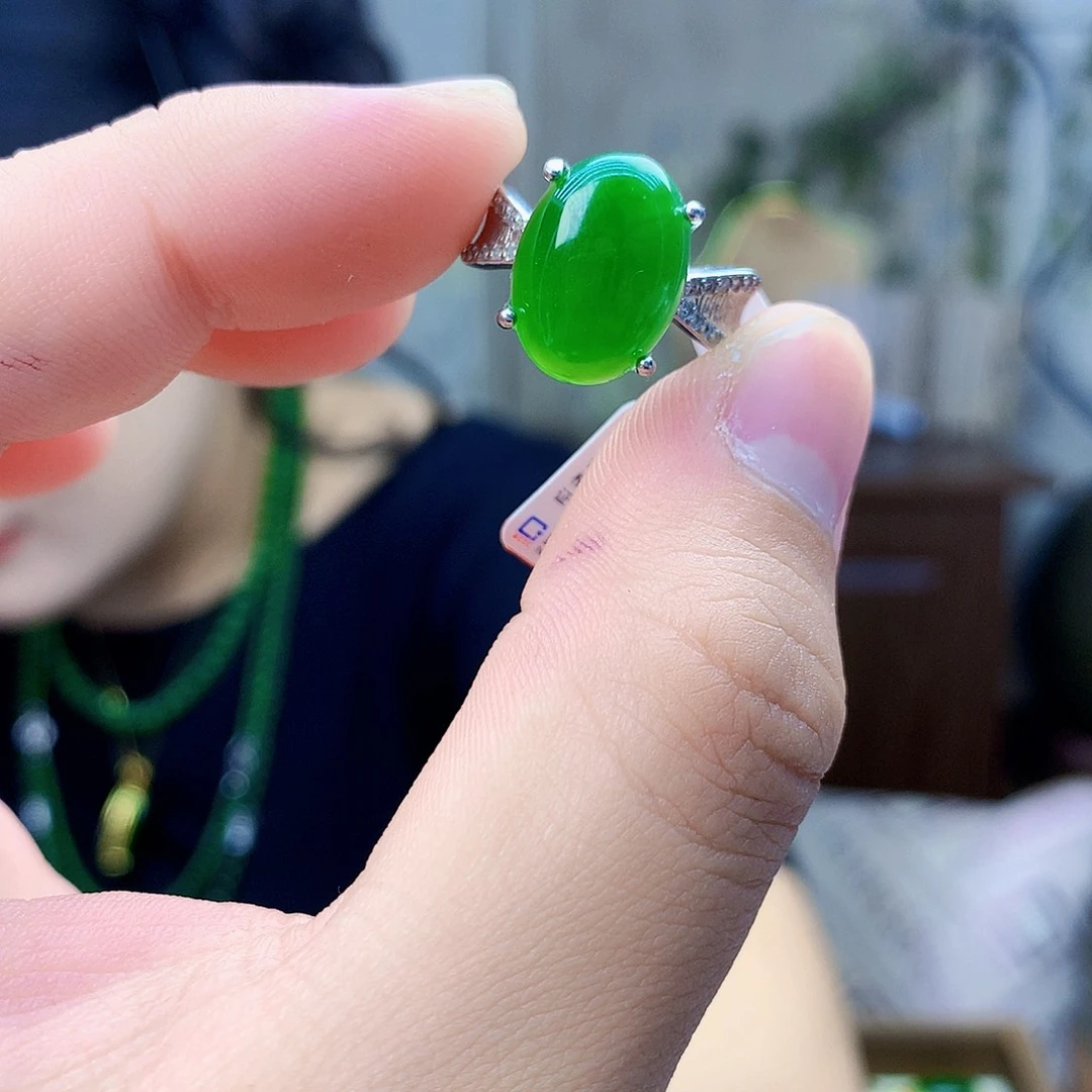 和田玉（碧玉）银S925镶嵌吊坠(不含链)戒指