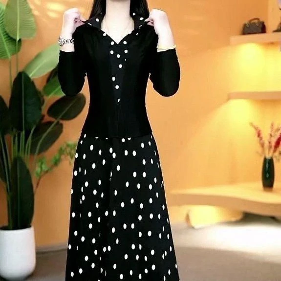 彩羊妈妈时尚洋气波点连衣裙长裙女夏季新款大码优雅遮