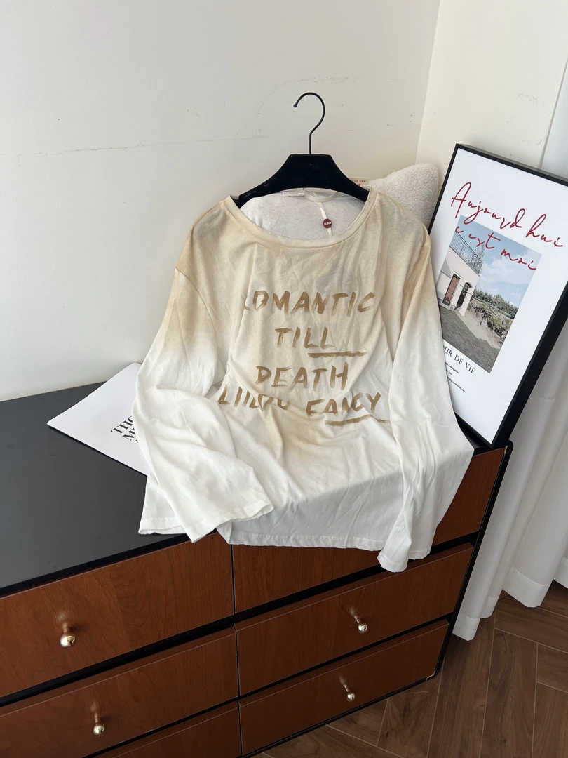 KAISIO早春流行宽松百搭字母印花上衣圆领T恤2502060