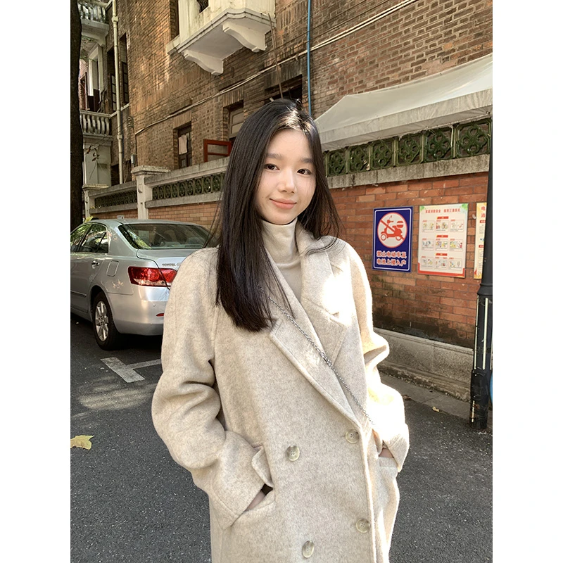 王少女的店【清清】燕麦色毛呢外套秋冬季韩版加厚大衣 N27273S44