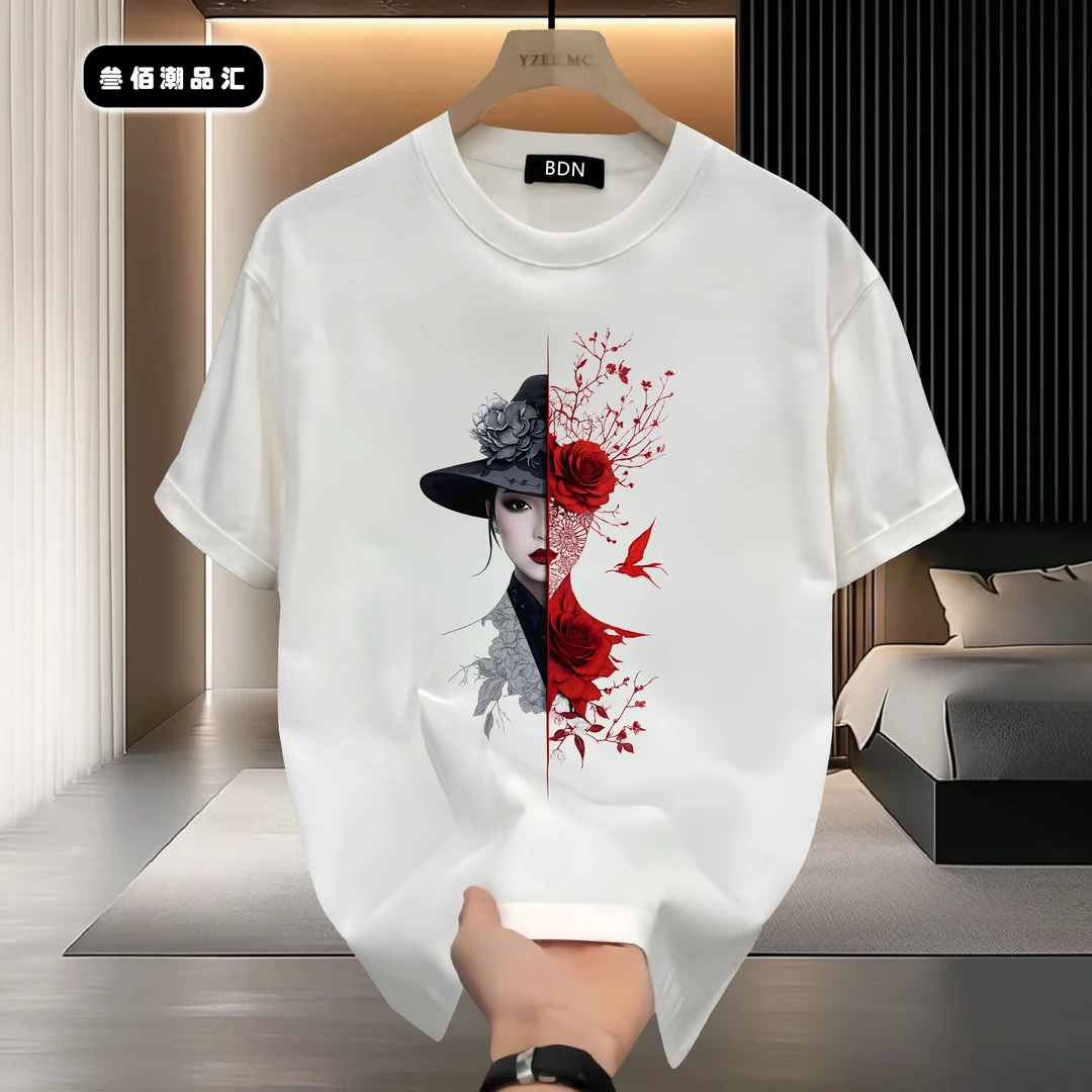 邦德妮【高品质男装】美式重磅短袖T恤个性印花潮牌男士圆领打底衫