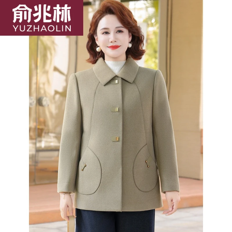 俞兆林年轻妈妈秋冬时尚毛呢外套新款洋气中老年女装气质双面呢大