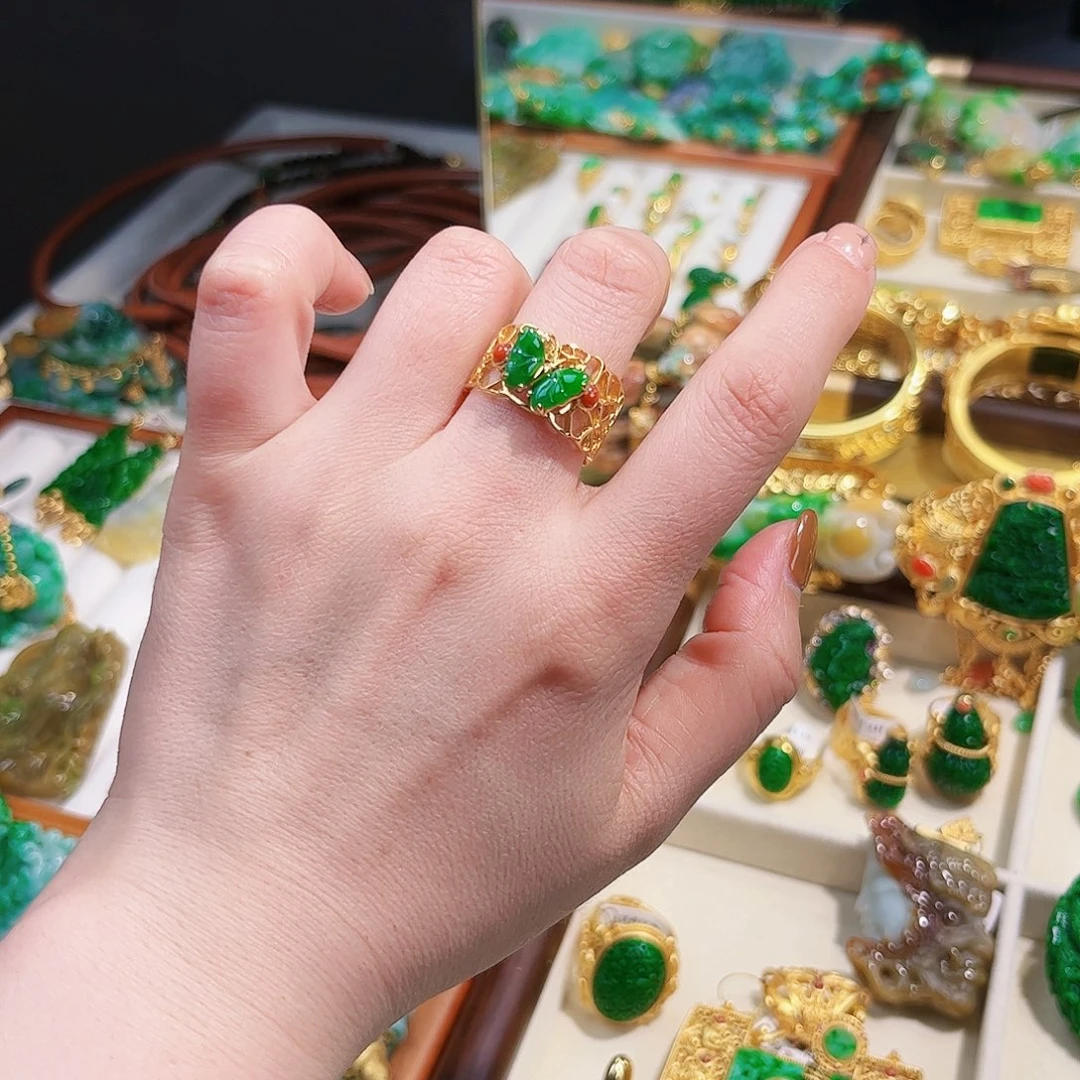 【闪购商品】翡翠戒指银S925镀金镶嵌福利