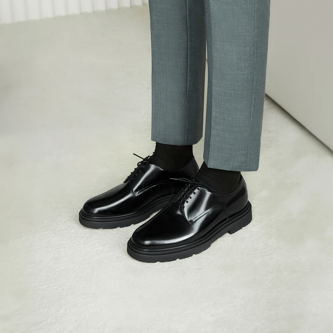 ThomWills德比鞋皮鞋男款正装商务休闲厚底增高夏季软底圆头透气