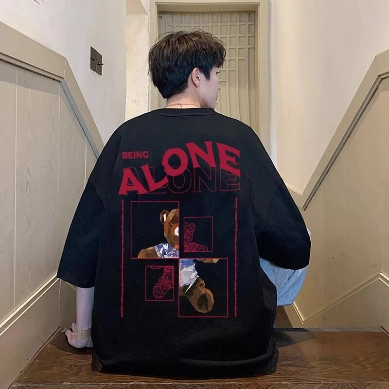 仓石一树港风背面印花白色短袖T恤男士2025夏季潮流百搭时尚上衣