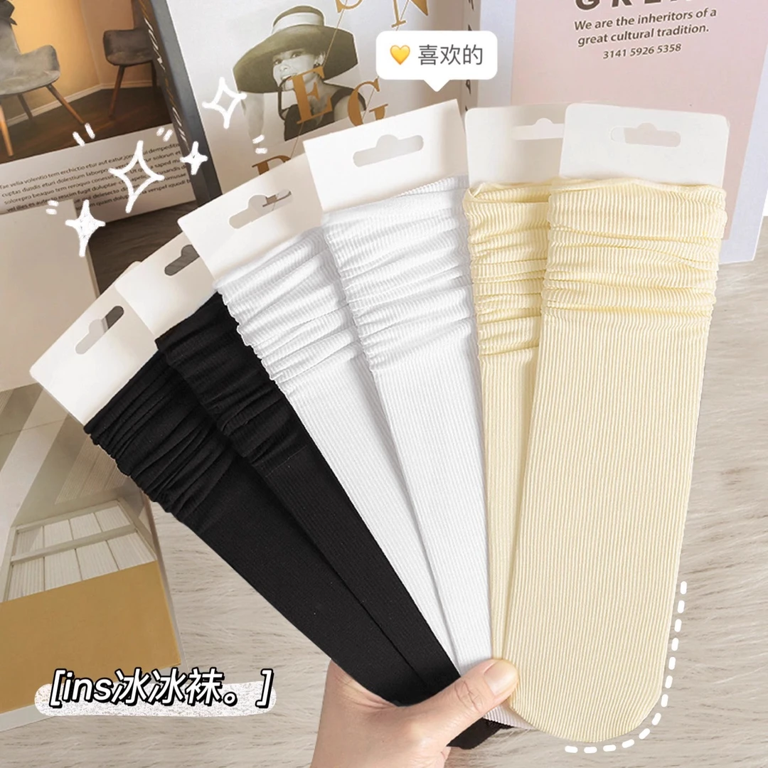 爆款星空冰冰袜女夏季冰冰袜薄款森系堆堆袜透气白色jk袜子百搭袜