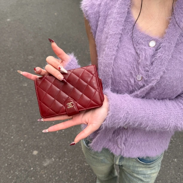 95新 Chanel/香奈儿 香奈儿暗红色钱包