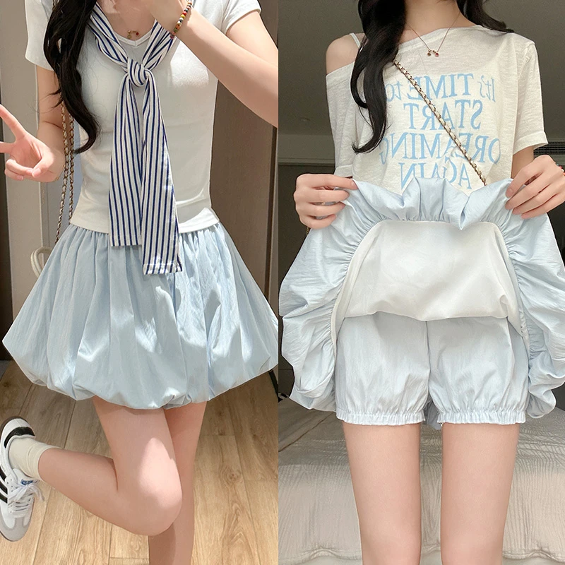 冰丝花苞裙裤女新款2025夏薄款高腰防走光休闲小个子宽松韩版短裤