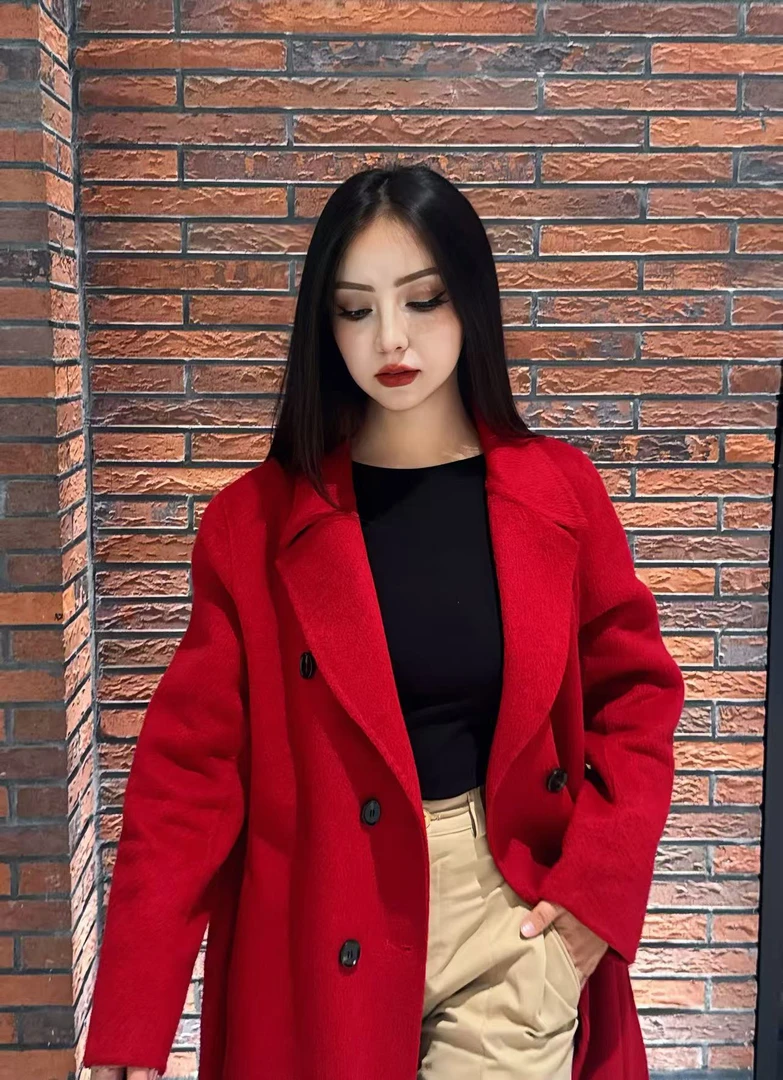 新疆包邮休闲风女装西装毛呢外套长款百搭厚款宽松型秋冬