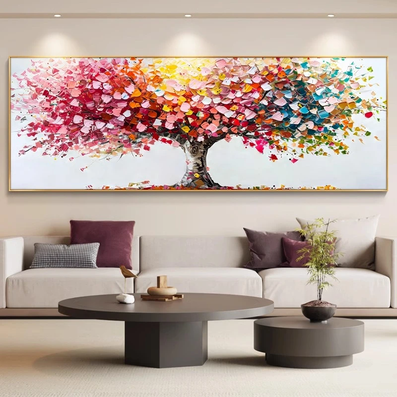 客厅装饰画发财树油画2025新款免打孔简约现代壁画沙发背景墙挂画