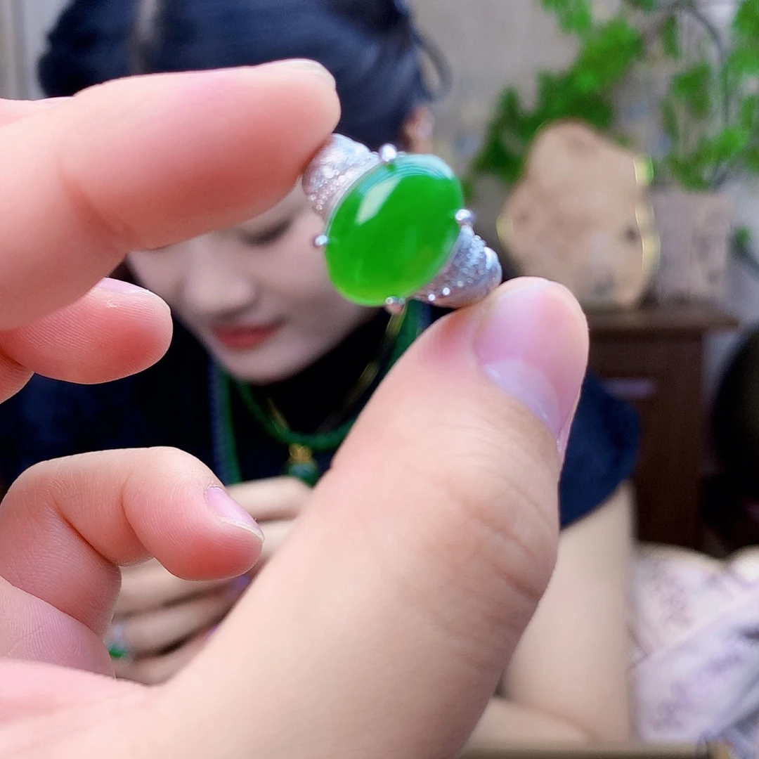 和田玉（碧玉）银S925镶嵌吊坠(不含链)戒指