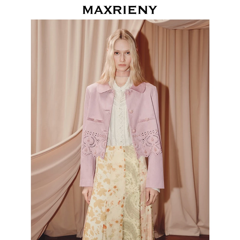 【商场同款】MAXRIENY2025年秋冬新款翻领微宽松短外套镂空工艺套装