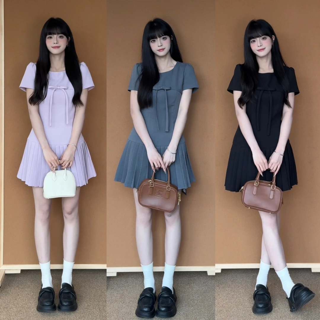 RICHINCHEESE 韩系千金 夏季u系小香风蝴蝶结气质收腰连衣裙