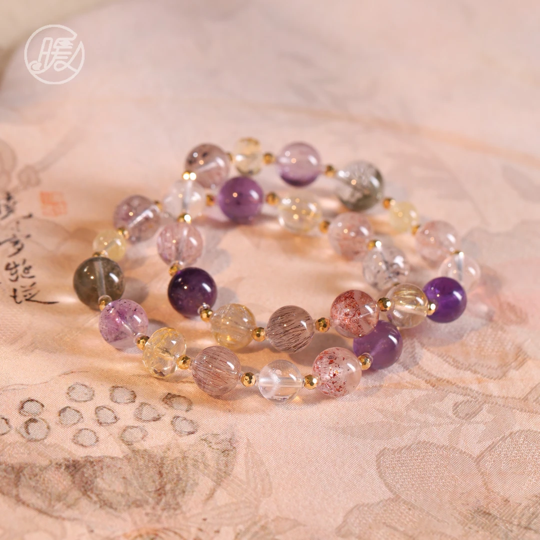 单圈超七水晶多宝手串搭配18k金切面黄水晶手链F5098多样性发一