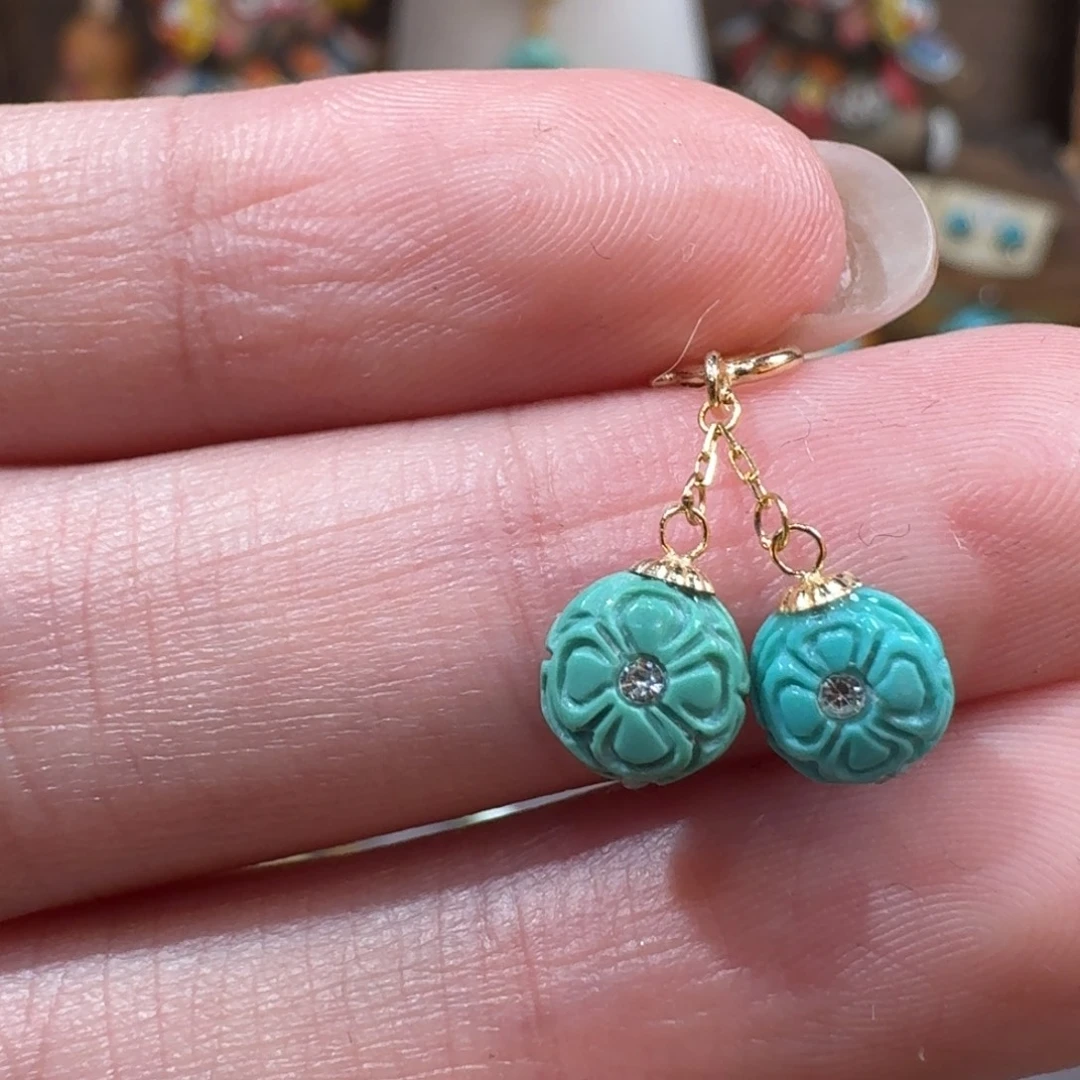 绿松石18K金镶嵌花花小滴流