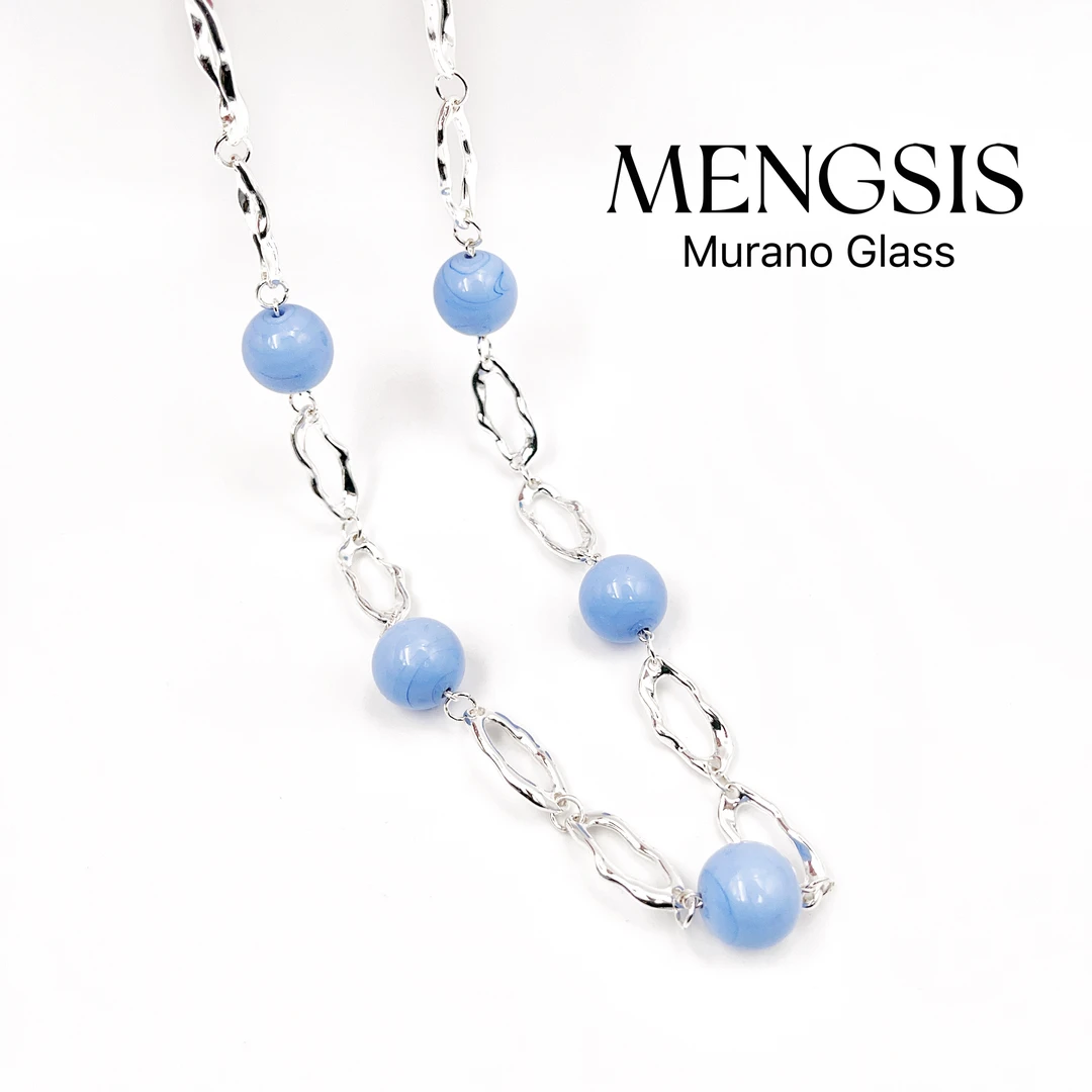 意大利 彩珠银链色彩项链 Murano穆拉诺纯琉璃 11.19