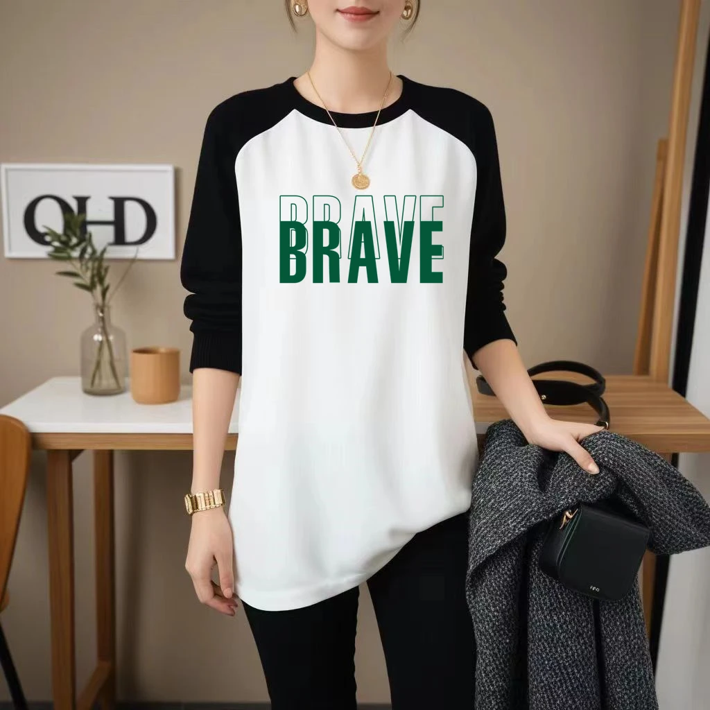 春秋季长袖百搭中长款纯棉t恤女遮屁股印花字母卡通打底衫上衣ins