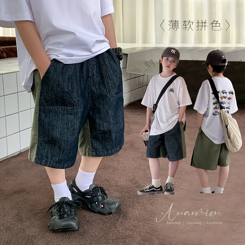 在仓【拼接软牛】源源家童装男童短裤夏季拼接牛仔裤2025五分裤夏7