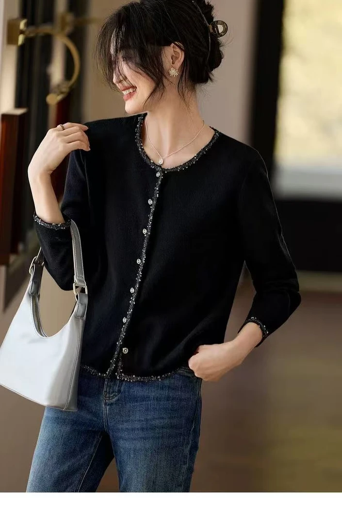 Louisa Cottun高质量亮片花边减龄开衫休闲时尚上衣YYA9121#