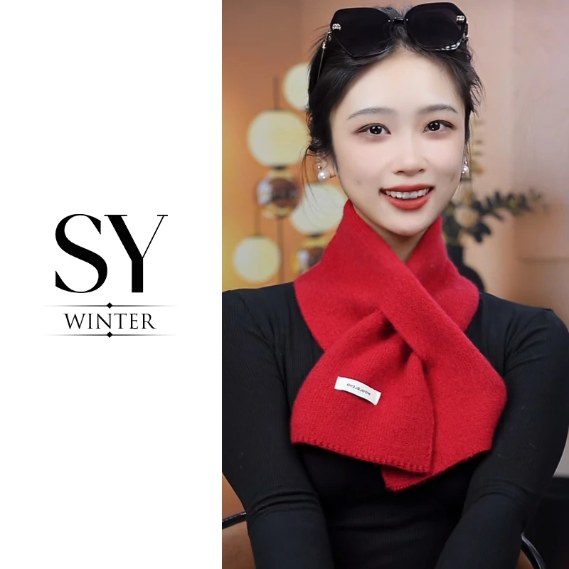 2025秋冬纯色围巾针织羊毛女士围脖80*15