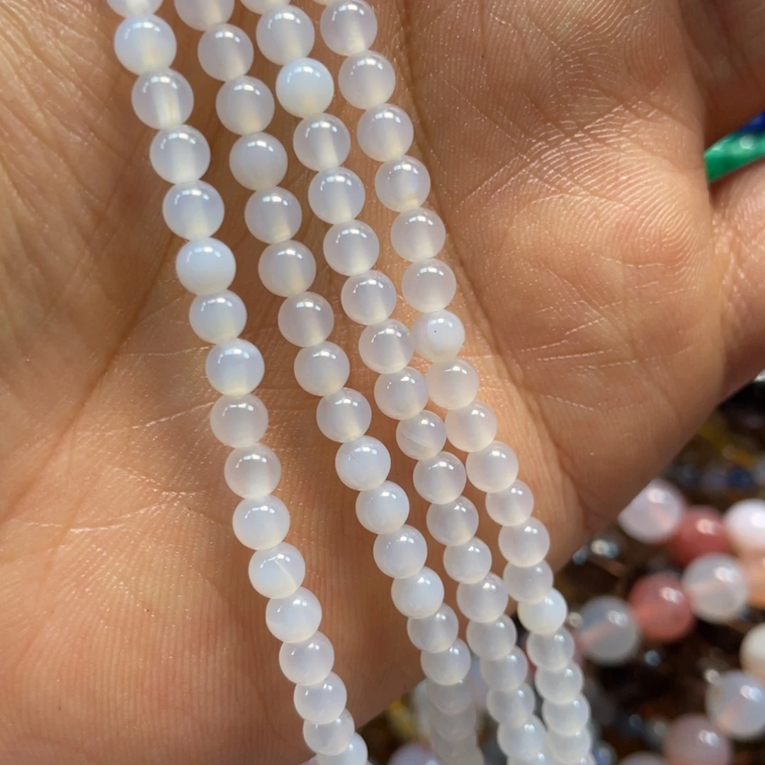 玛瑙/玉髓未镶嵌珠宝半成品白玛瑙4mm