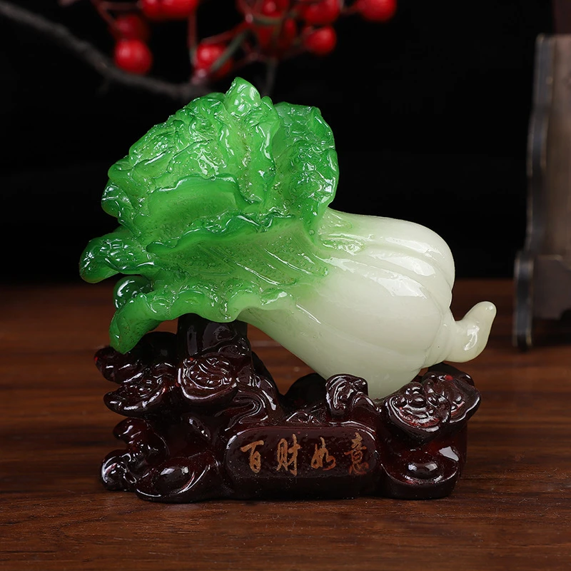 创意百财如意摆件仿玉白菜中式工艺品办公室前台装饰品礼物