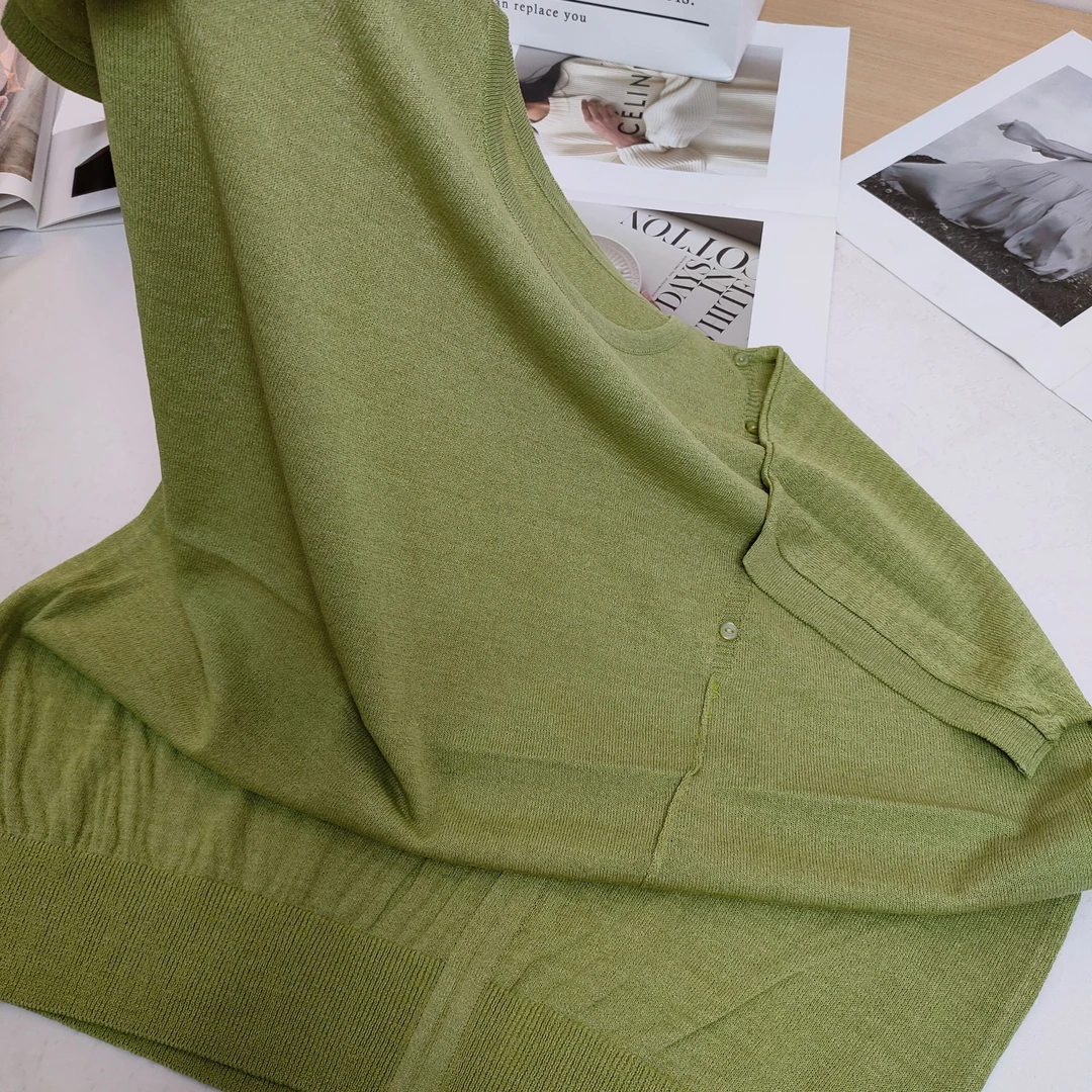 【例畔精选】新款圆领时尚纯色百搭侧边排扣休闲针织衫A498#