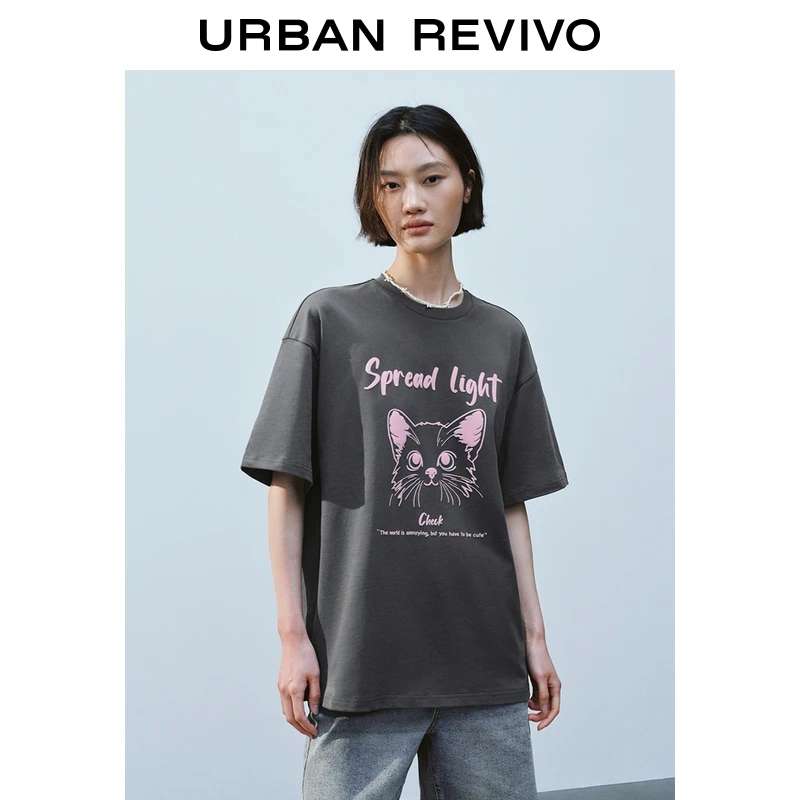UR2025夏季新款女装趣味休闲猫咪印花短袖T恤UYY450221