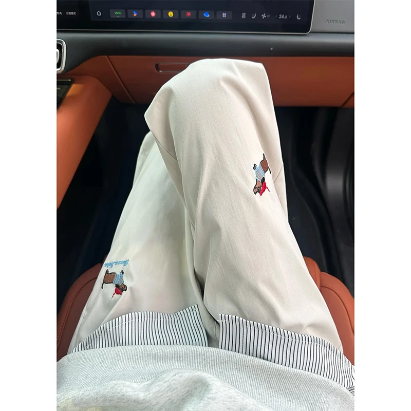 美式高街腊肠狗刺绣工装裤男春季双腰头设计感裤子宽松阔腿直筒裤