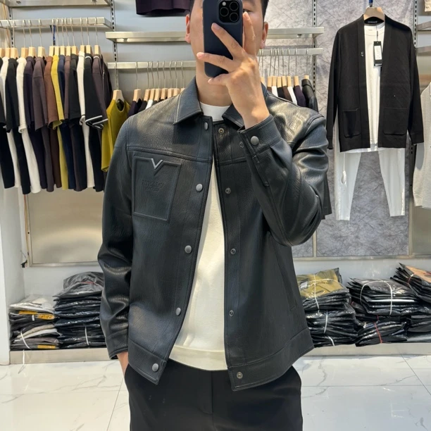 高品质 欧货轻奢男士秋时尚洋气修身气质翻领皮衣外套