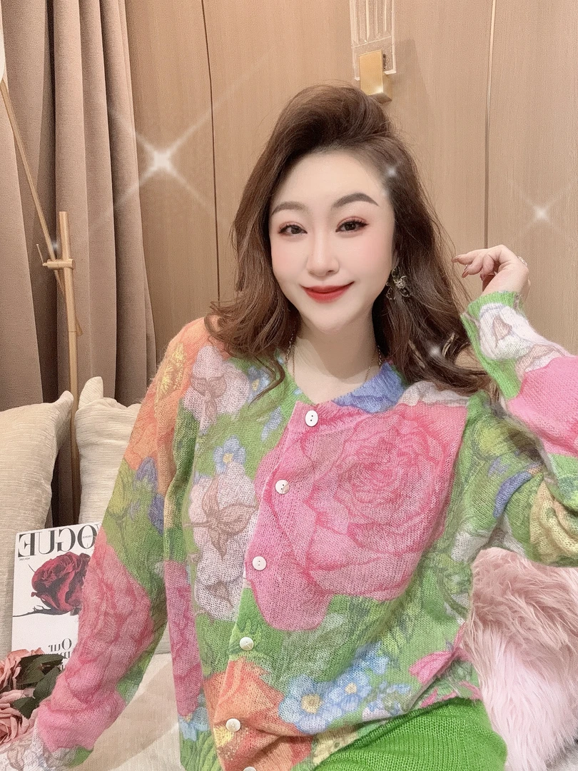 DC【万物萌生】高级气质显瘦法式宽松印花上衣开衫