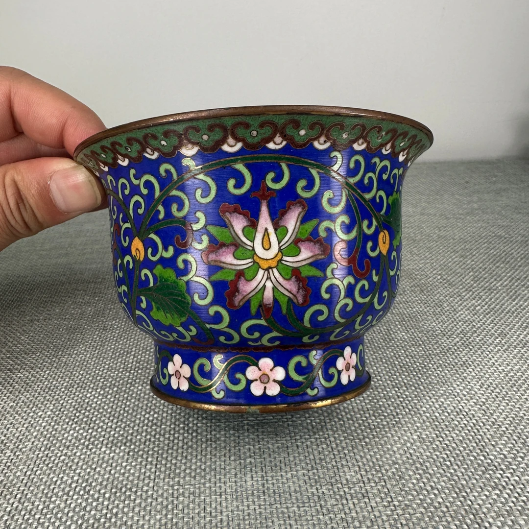 LF-2512020民国·铜胎画珐琅蒲草盆【古董拍卖】