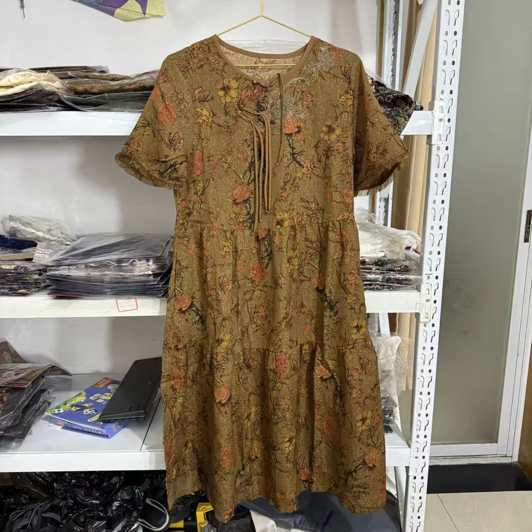新中式妈妈装仿丝长裙