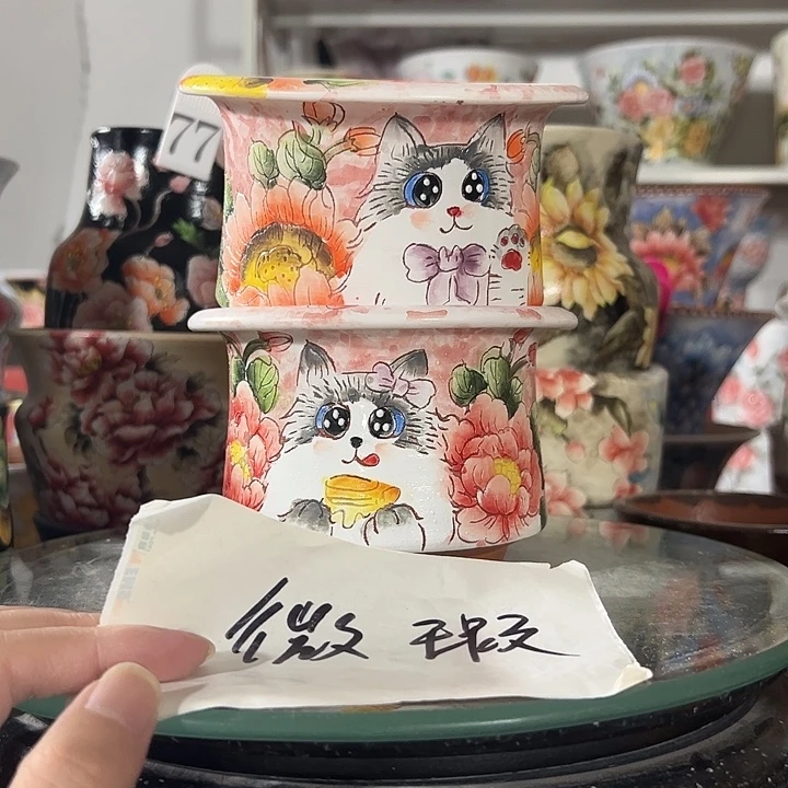景德镇幸运花盆手绘韩式花盆