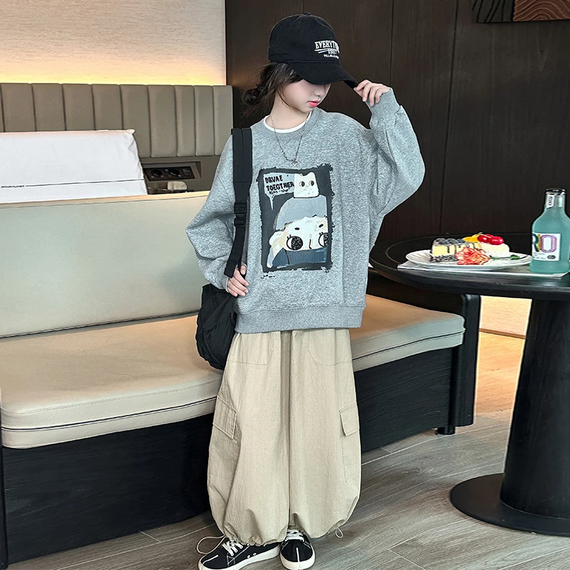 女童卫衣灯笼裤套装春秋装2025韩版休闲长裤女孩潮酷宽松两件套潮