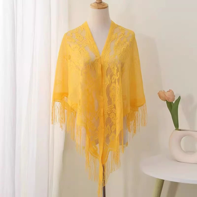 披肩外披百搭休闲款防晒薄款外搭蕾丝夏季热销女士纯色旗袍女流苏
