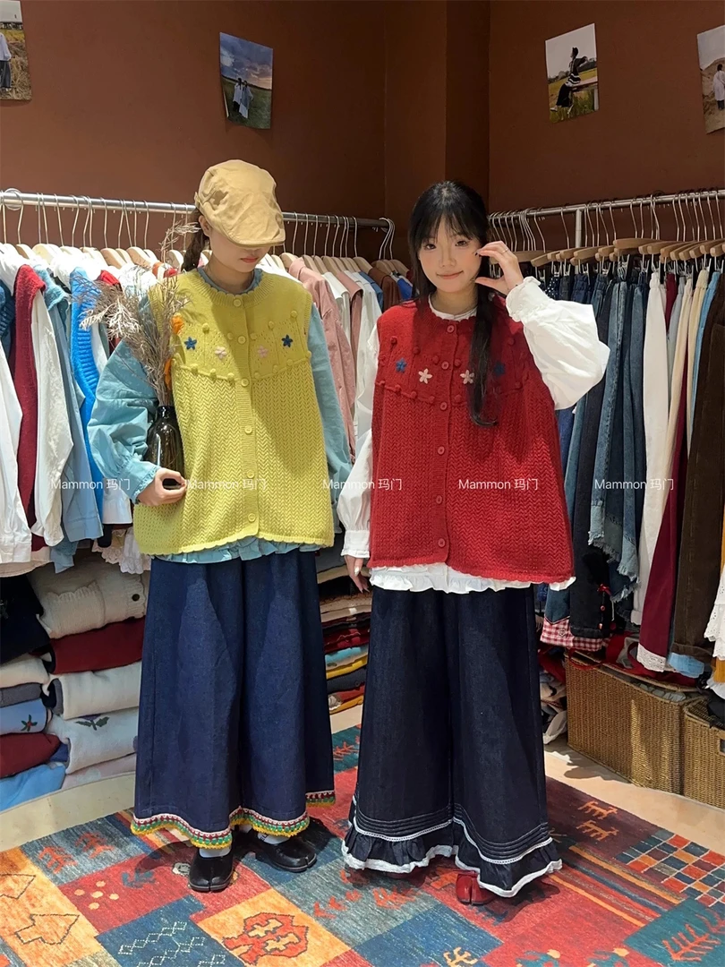 《米粒》5887圆领系扣重工钩花百搭减龄针织马夹