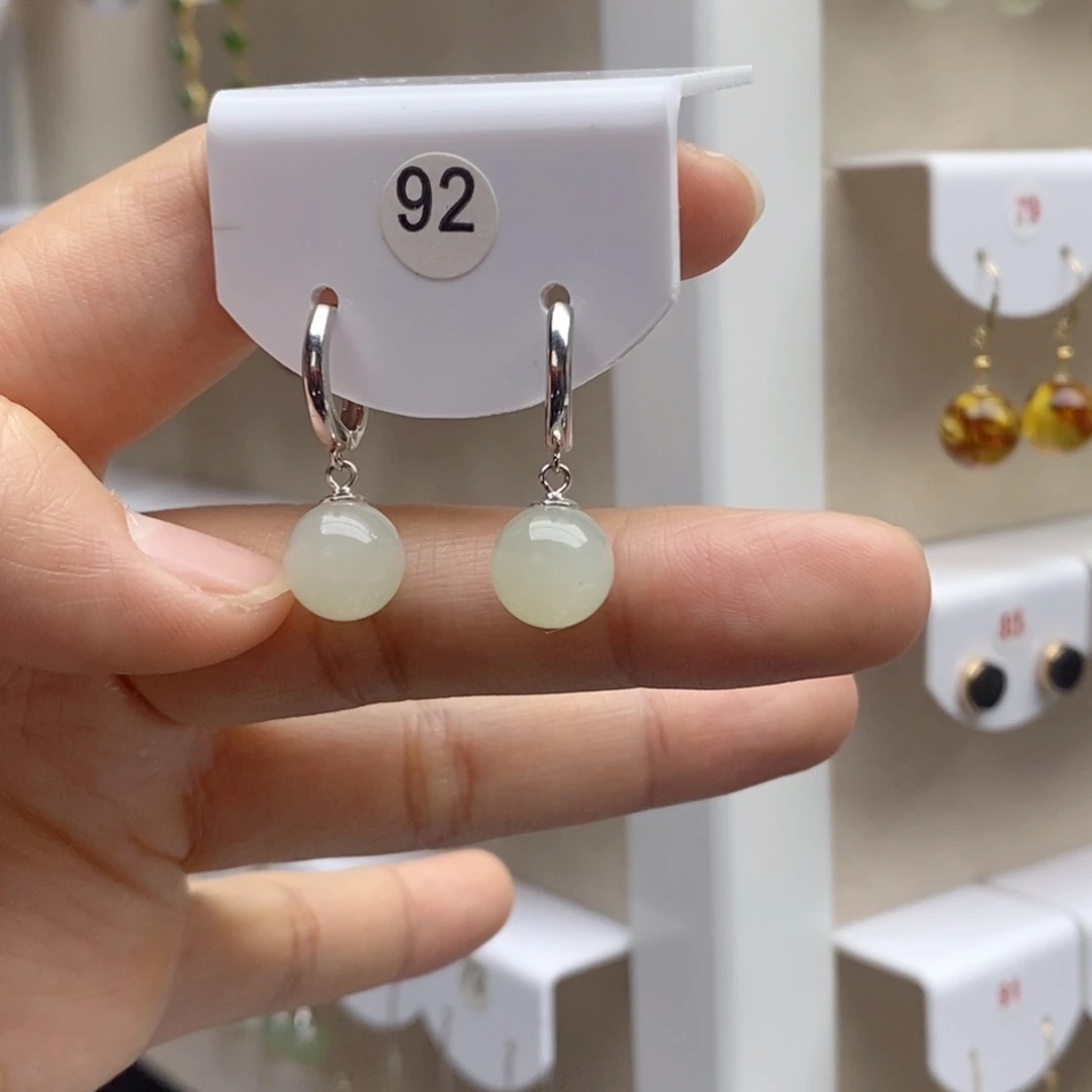 银S925镶嵌和田玉耳饰