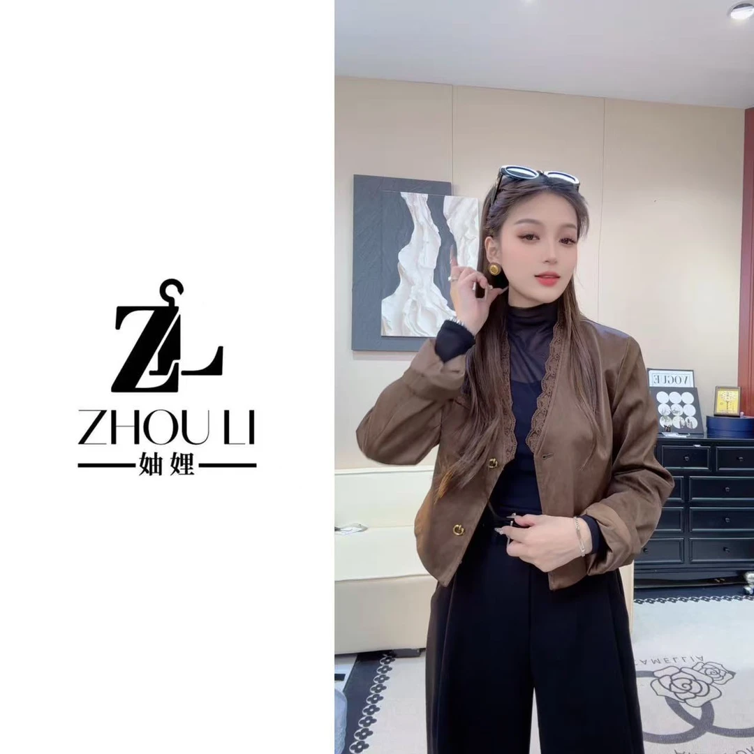 妯娌甄选【大女主气场~】洋气设计感显瘦蕾丝麂皮绒外套＋蕾丝飘带