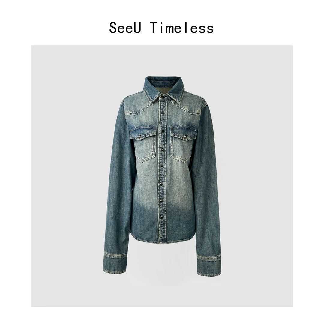 SeeU Timeless【午夜蓝调】春季新款美欧复古做旧宽松休闲牛仔外套