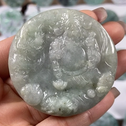 翡翠颈饰未镶嵌山水财神爷福利两面工福利