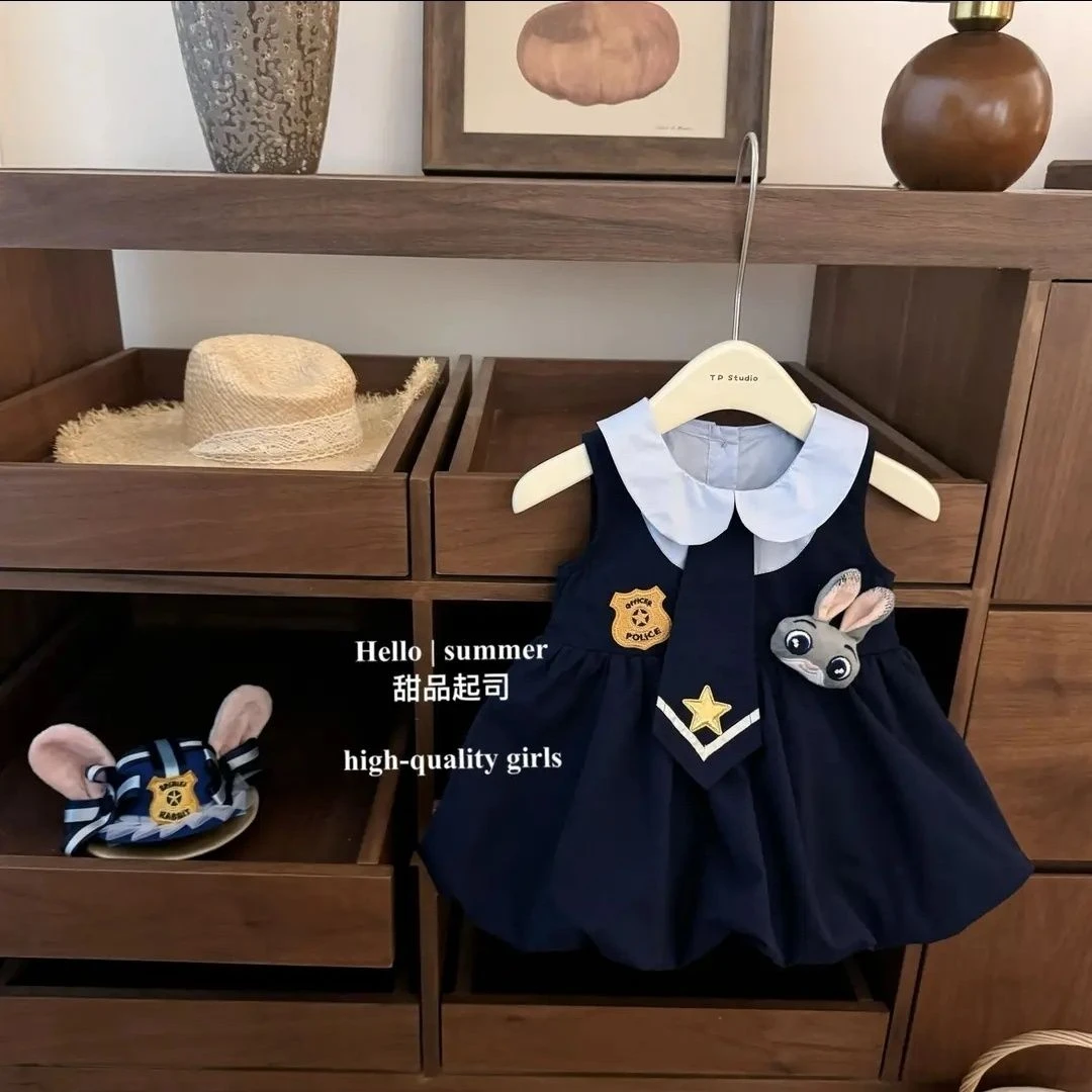 【夏季新品】cos兔子警官裙女宝宝连衣裙jk可爱娃娃领学院风花苞裙T