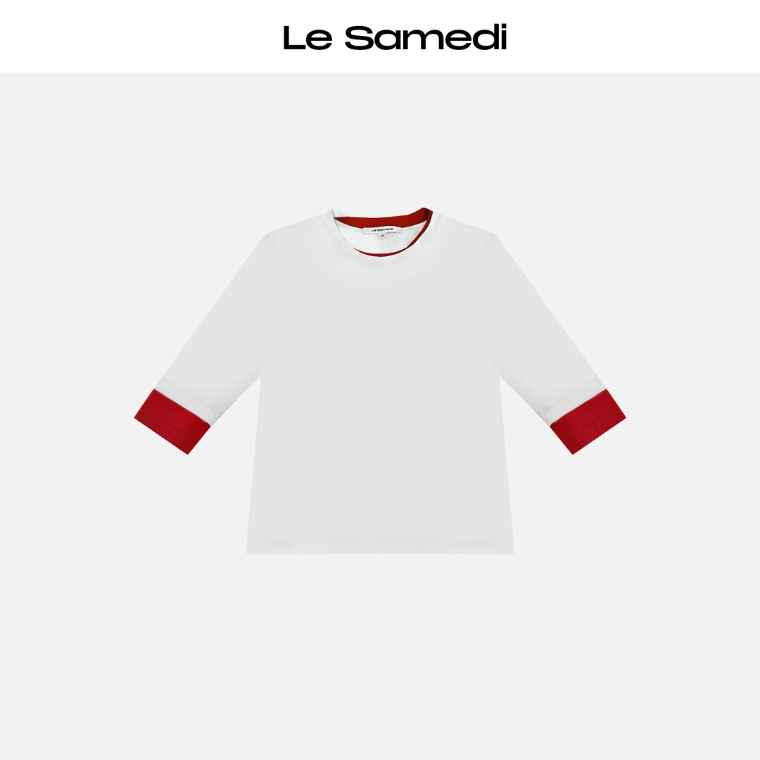 Le Samedi【热辣骑士】 时髦翻倍 运动撞色七分无缝圆领T恤