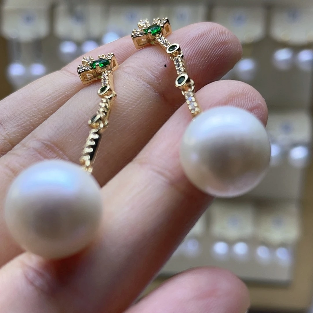 银S925镶嵌淡水珍珠耳饰