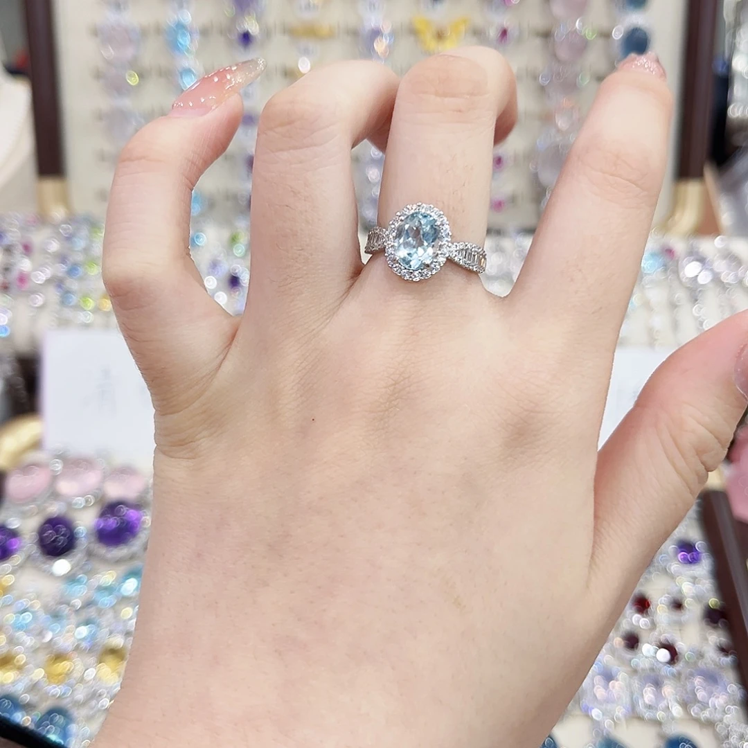 戒指银S925镶嵌烟晶