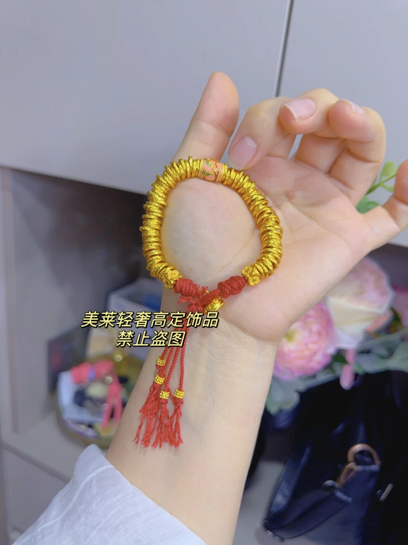 合金珐琅手链 兰花桶珠高定红绳盘缠手链