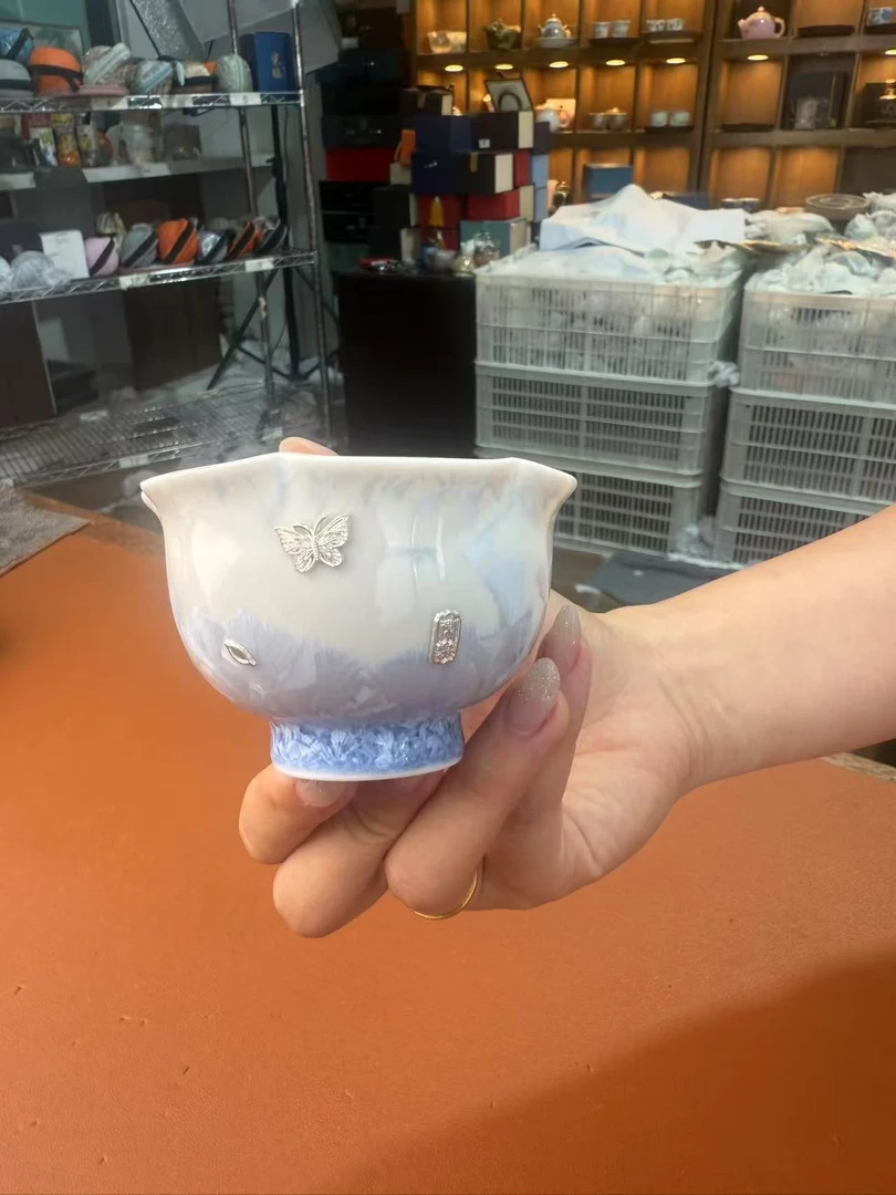 高温窑变结晶釉陶瓷品茗主人杯复古花口设计6207