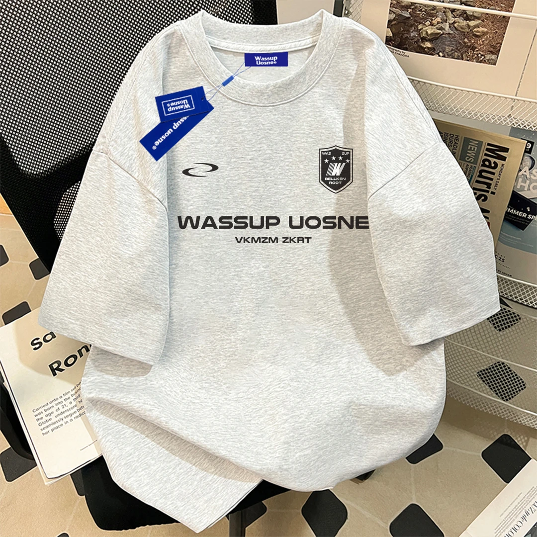WASSUP UOSNE夏季新款重磅纯棉短袖t恤男美式oversize慵懒风上衣