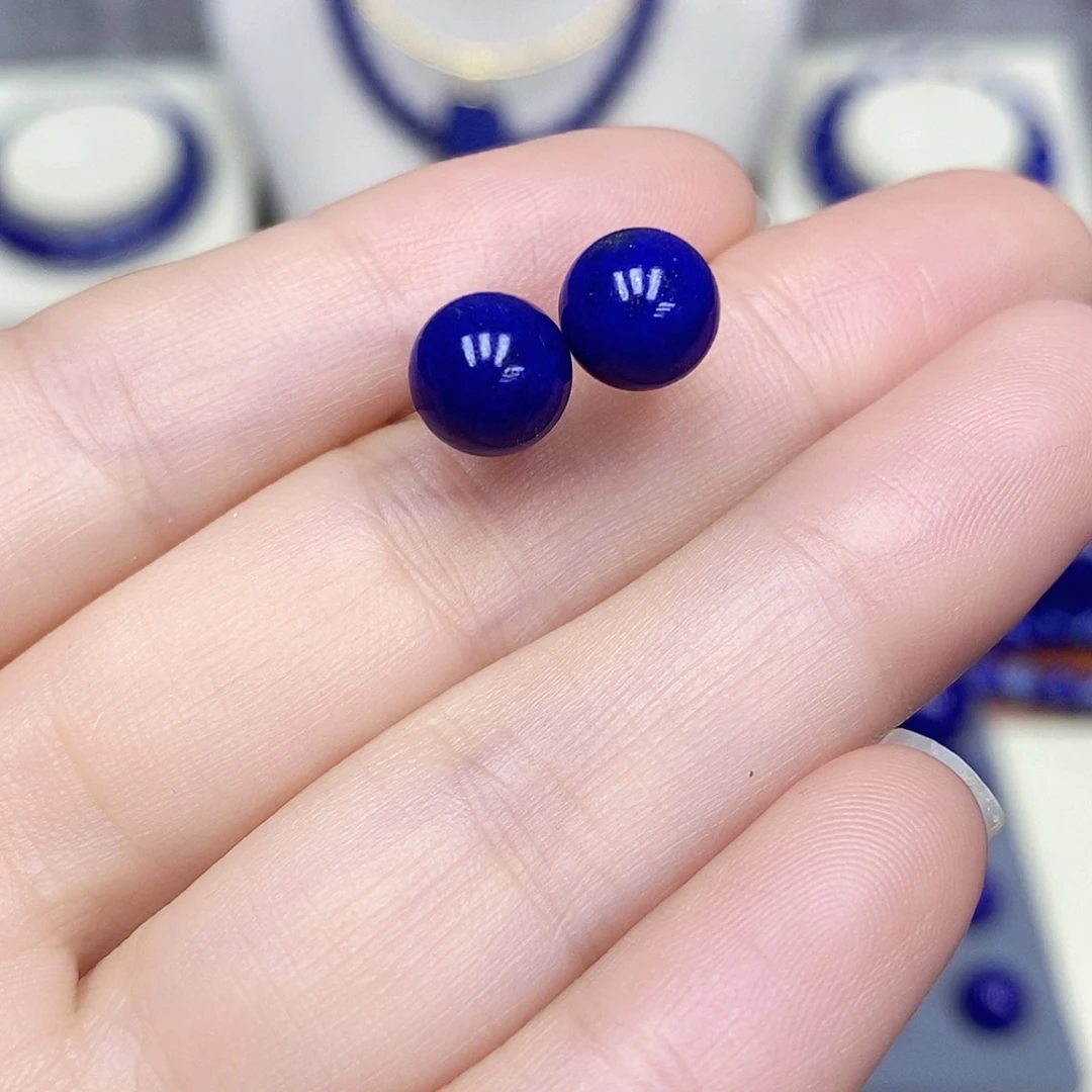 青金石银S925镶嵌耳饰